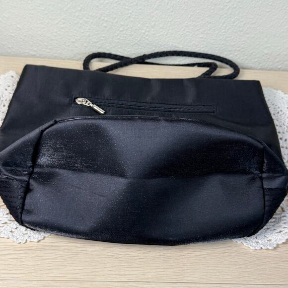 Black Satin Floral Embroidered Beaded Bag Whimsigoth Romantic Goth Dark Coquette - Picture 5 of 8